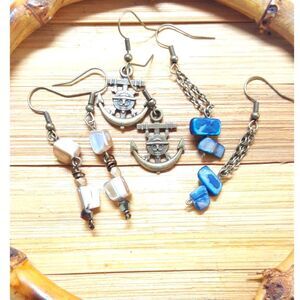 artisan earrings 216#mfs MOP shell dangle earrings Skull anchor charm earrings N
